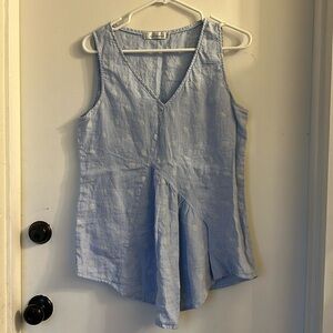 Cut Loose sleeveless light blue white polka dot Linen Top Peplum small